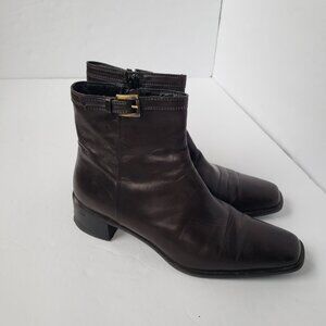 Sante Borella Italian Leather Block Heel Brown Chelsea Ankle Boots